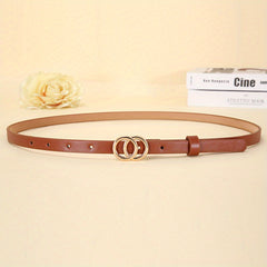 Double Ring Buckle Thin Belt Candy PU Belt Casual Jeans Pants Belt