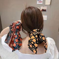 Vintage Floral Print Scarf Scrunchies Hair Tie Large Hair Rope Hair Ring