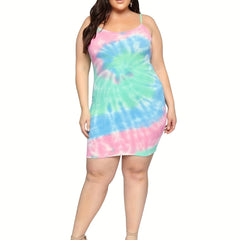 Tie Dye Cami Dress Round Neck Stretch Slim Fit Mini Summer Dress