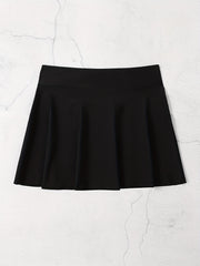 Solid Flare Cover Up Skirt High Stretch Elastic High Waist