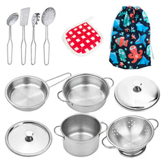 Stainless Steel 12pcs Mini Kitchen Toy Set for Pretend Cooking and Baking