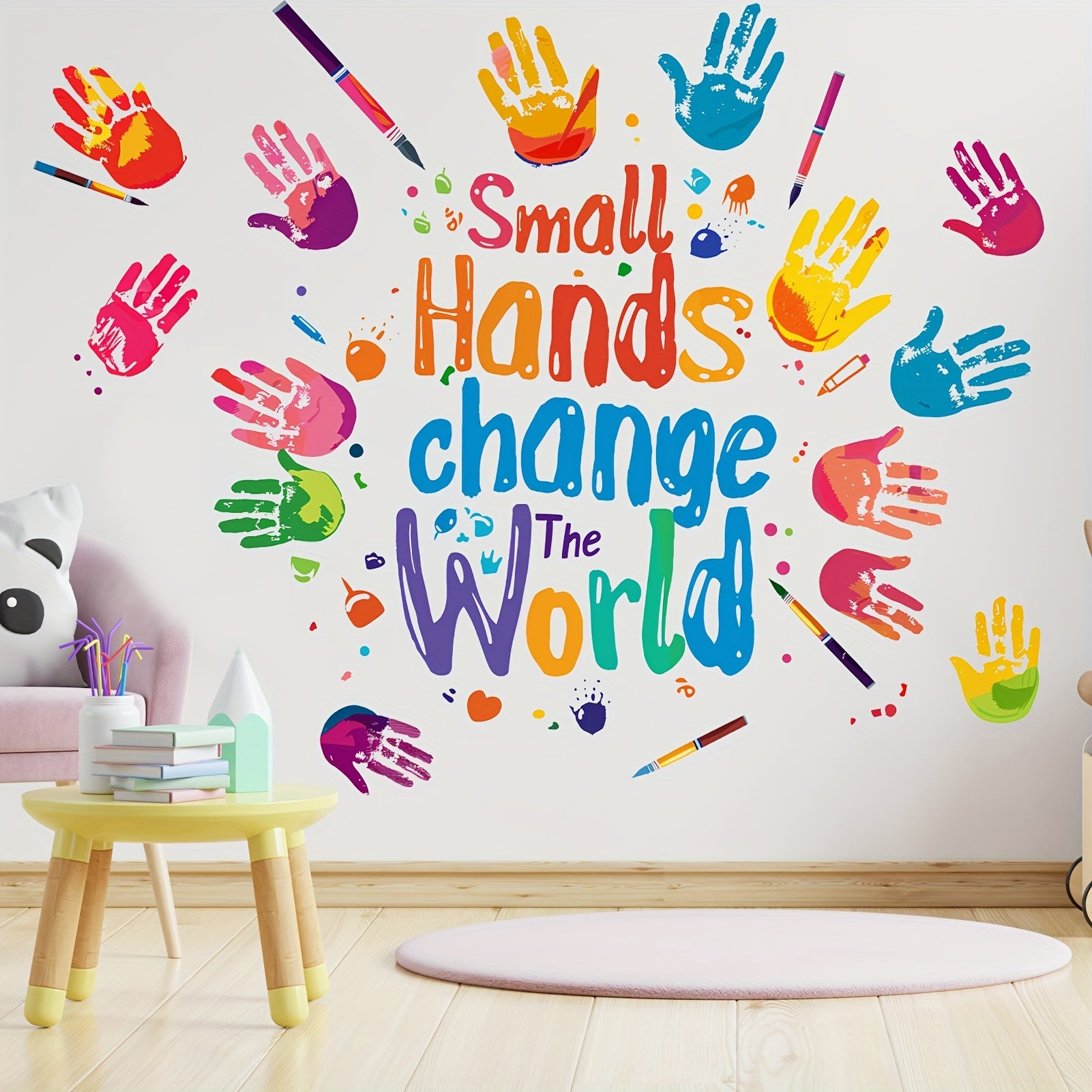 Inspirational Peel & Stick Vinyl Decal - Change The World Hands Graffiti Art