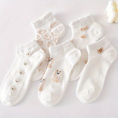 5 Pairs Cartoon Bear Print Socks & Ankle Socks Women's Stockings
