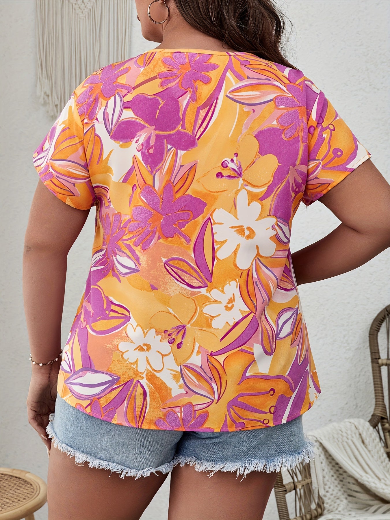  Casual Blouse Women's Plus Floral Print Top