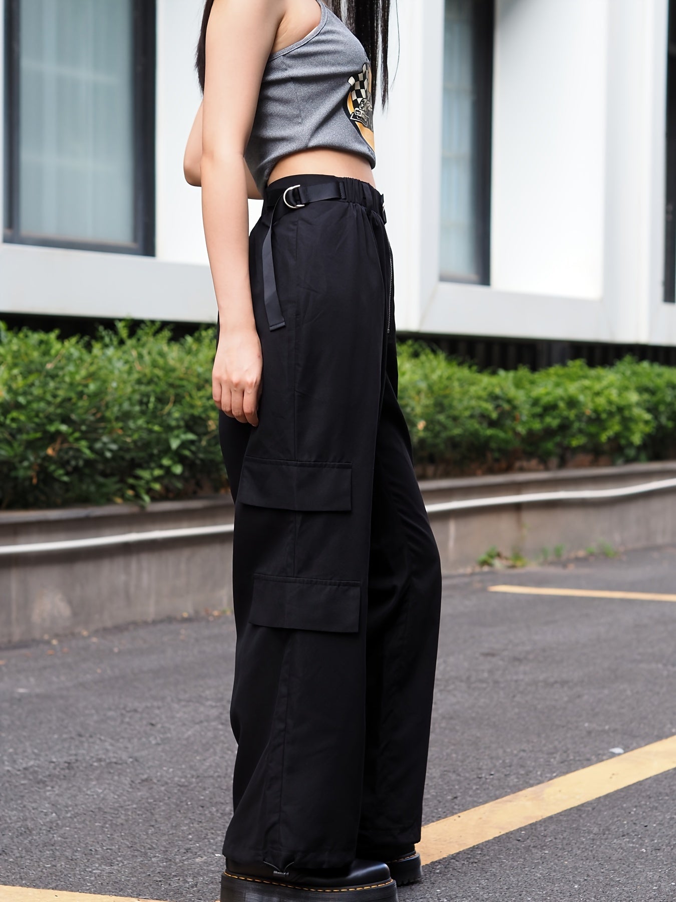  Buckle Wide Leg Cargo Trousers