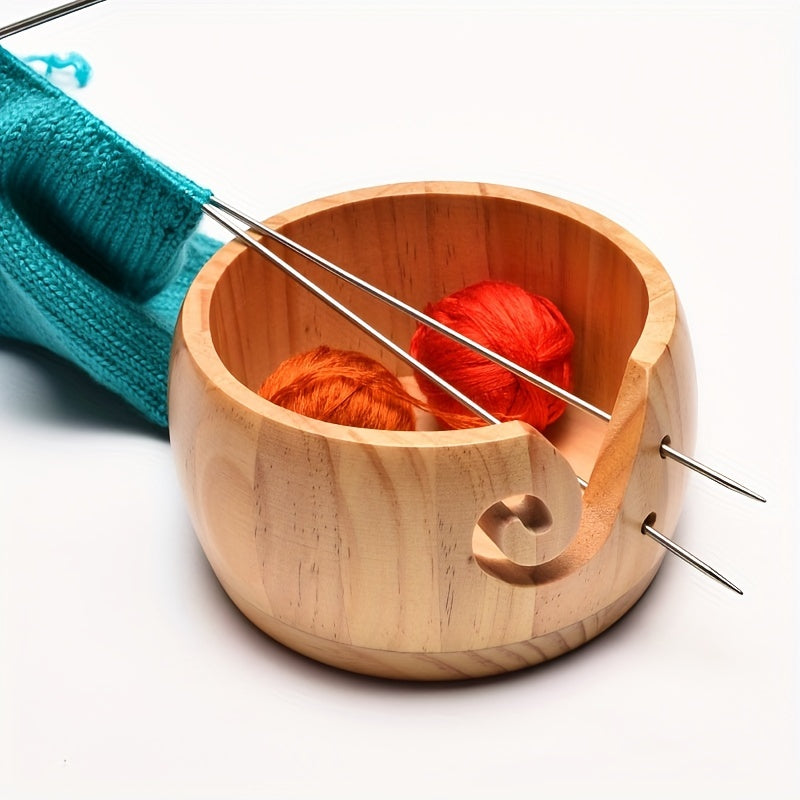Wooden Wool Bowl Round Knitting Storage Vintage DIY Yarn Bowl