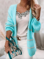  Stripe Print Long Sleeve Open Front Cardigan
