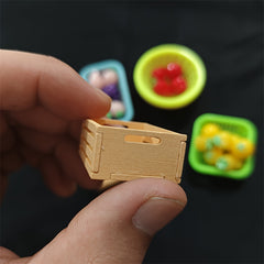 4pcs Mini Wooden Fruit Frame & Cloth Storage Basket Dollhouse Accessories