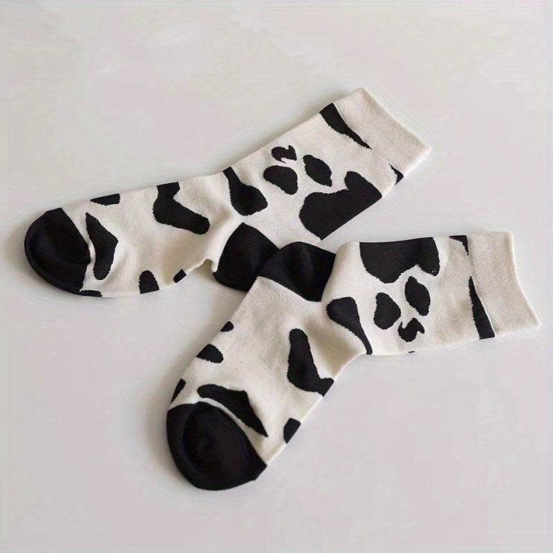 Cow Spot Print Mid Tube Socks Women's Stockings