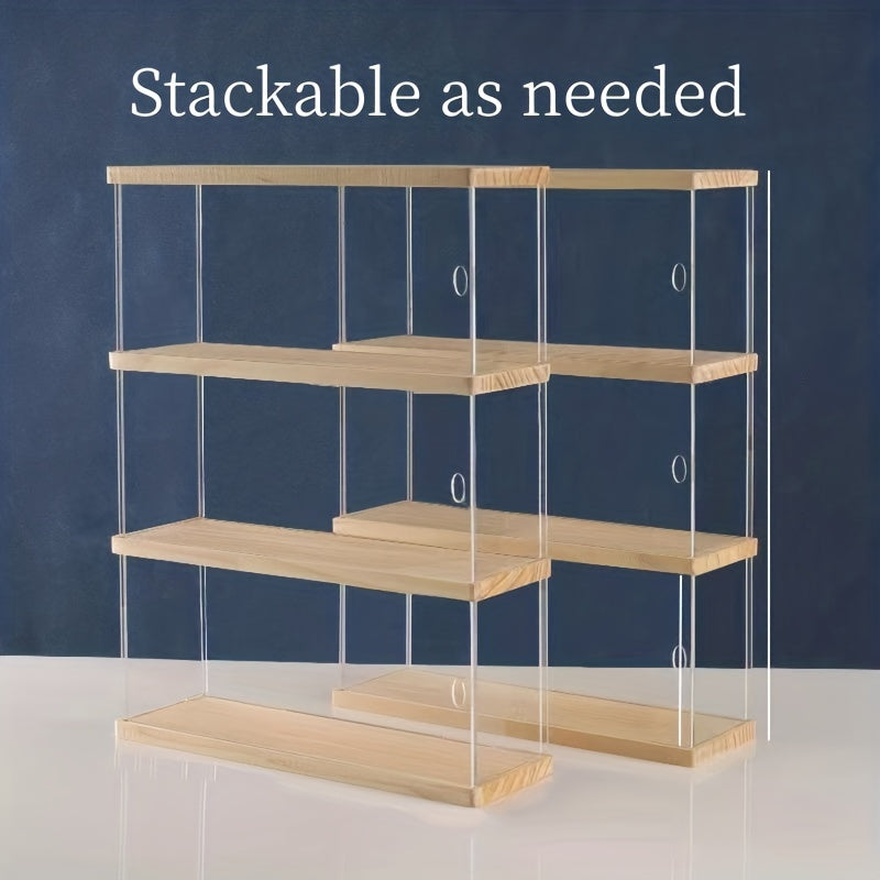 1pc Solid Wood & Acrylic Display Box Clear Dustproof Model Organizer