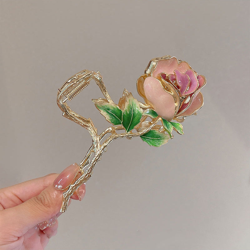 Pink Roses And Green Leaves Hair Clips Women's Hair Accessories
