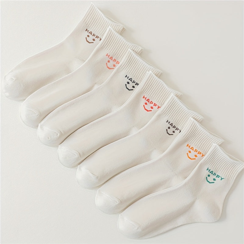 8 Pairs Smiling Face Print Socks Comfy Mid Tube Stockings