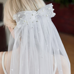 Bride's Wedding Dress Accessories with Pearls & Short Bow Headscarf