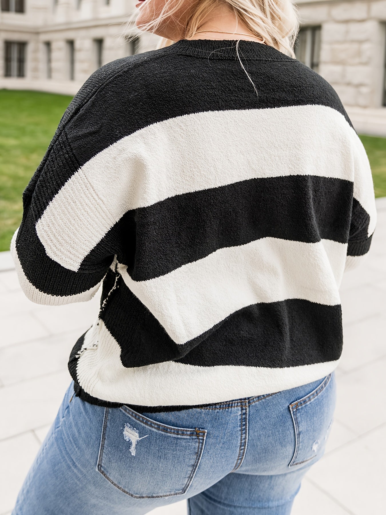  Colorblock V Neck Sweater Loose Fit
