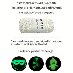 Glow In The Dark Hand Knitting Yarn 100% Polyester 50g 53m