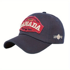 Adjustable Mens Peaked Cap w/ Maple Leaf Embroidery for Outdoor Activities