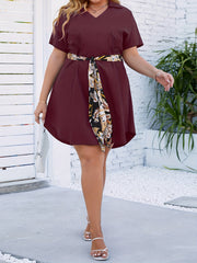 Solid Short Sleeve Mini Dress With Belt