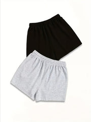 2 Pack Plus Size Casual Shorts Women's Plus Heart Print Drawstring Shorts