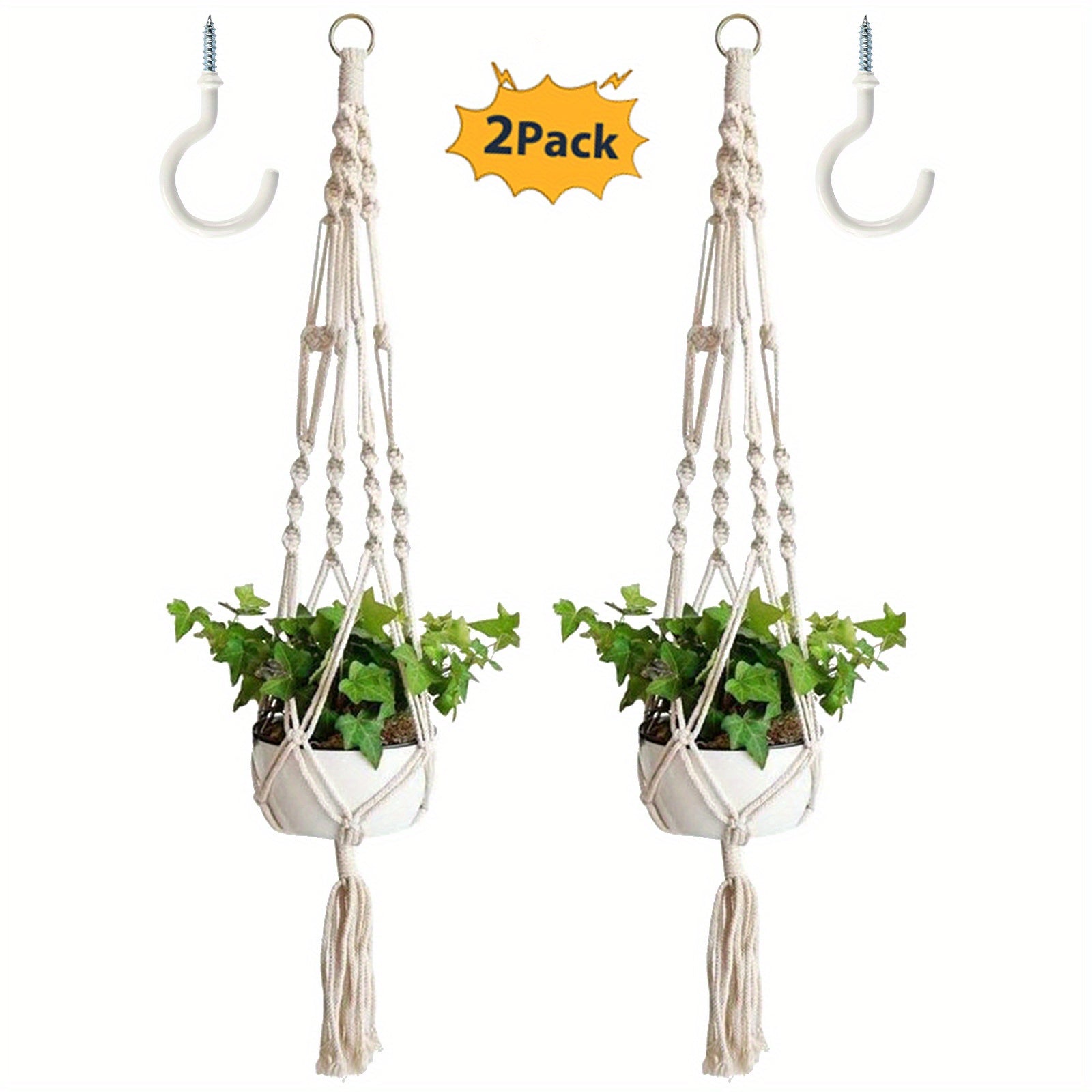 2 Pack Macrame Plant Hanger for Indoor & Outdoor - Hanging Planter
