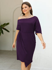  Solid One Shoulder Stretch Dress