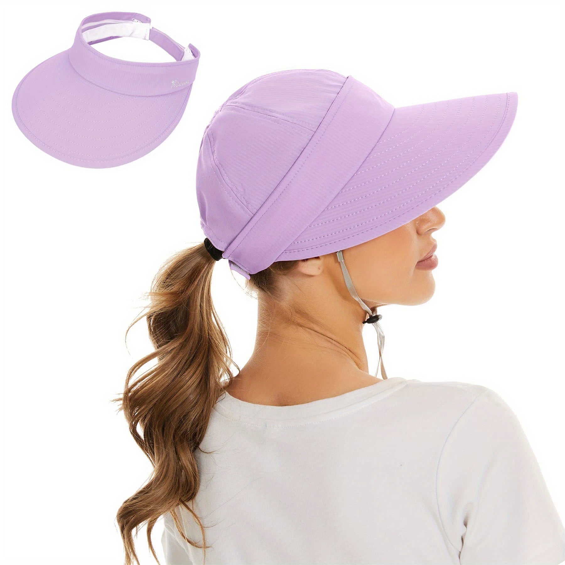 Womens 2 In 1 Zip Off Visor Ponytail Sun Hat UV Protection Sports Cap