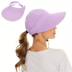 Womens 2 In 1 Zip Off Visor Ponytail Sun Hat UV Protection Sports Cap