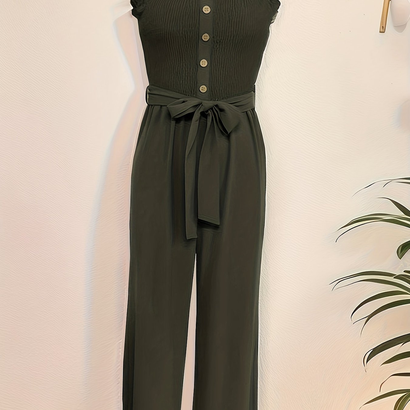 Shirred Wide Leg Jumpsuit Solid Spaghetti Strap Sleeveless
