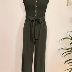 Shirred Wide Leg Jumpsuit Solid Spaghetti Strap Sleeveless