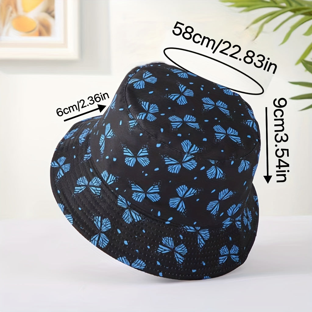 Butterfly Print Reversible Bucket Hat Lightweight Basin Hat Casual Sunscreen