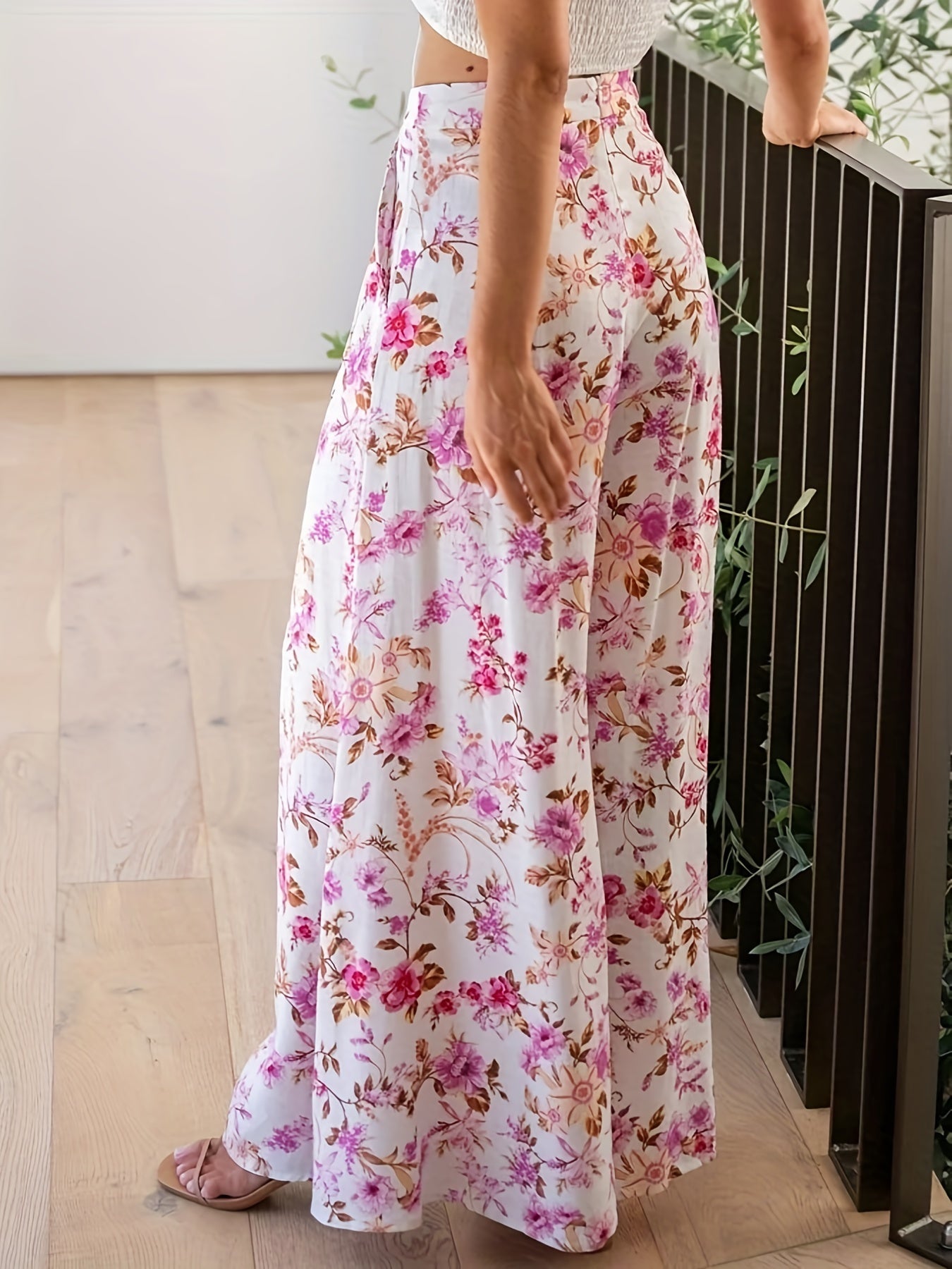  Boho Pants Women's Plus Floral Wide Leg Pants