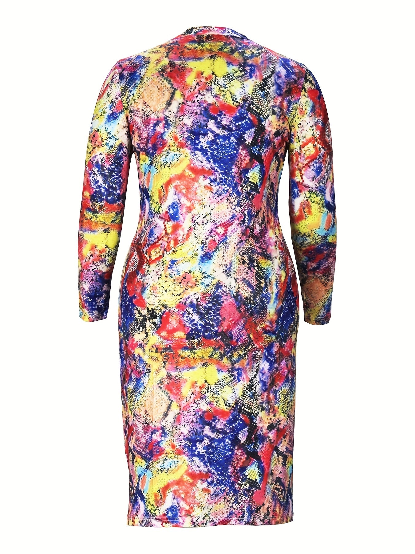 Women's Plus Snakeskin Print Long Sleeve Mock Neck Dress