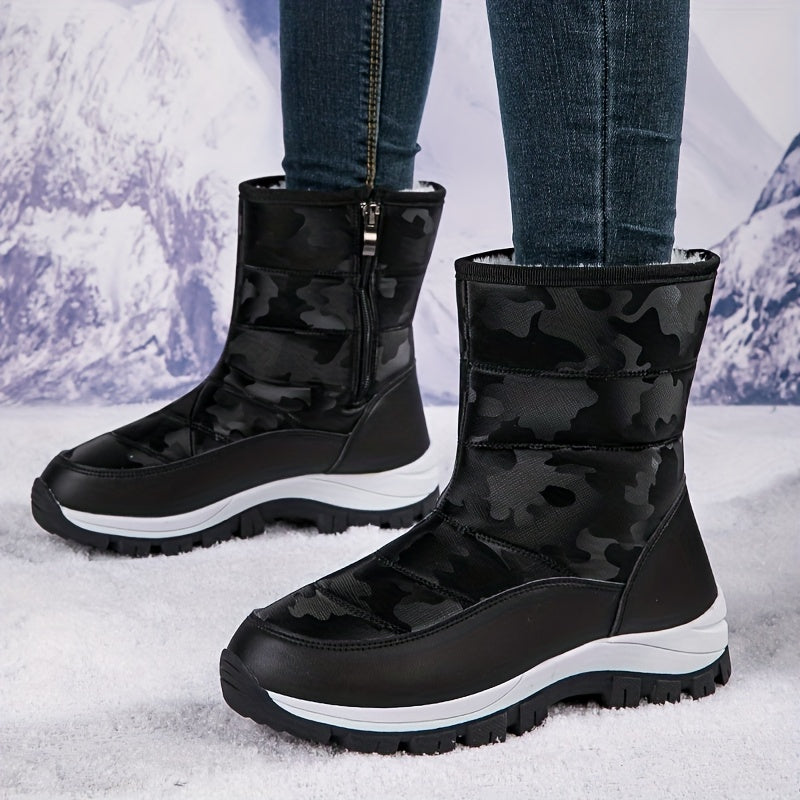 Women's Non Slip Chunky Snow Boots Warm High Top Zipper Hiking Boots