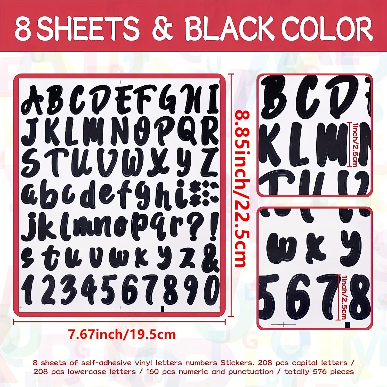 Vinyl Letter Number Stickers Self Adhesive 8 Sheets