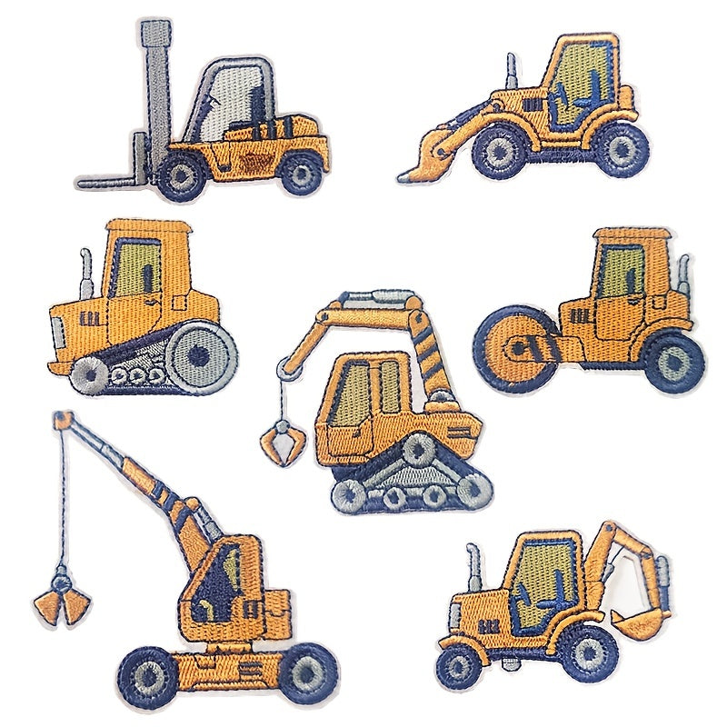7pcs Engineering Vehicle Iron On Patches Sew On Embroidered Applique