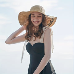Summer Embroidery Sun Hat Wide Brim Floppy Straw Hat