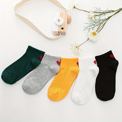 5 Pairs Heart Pattern Crew Socks Women's Stockings