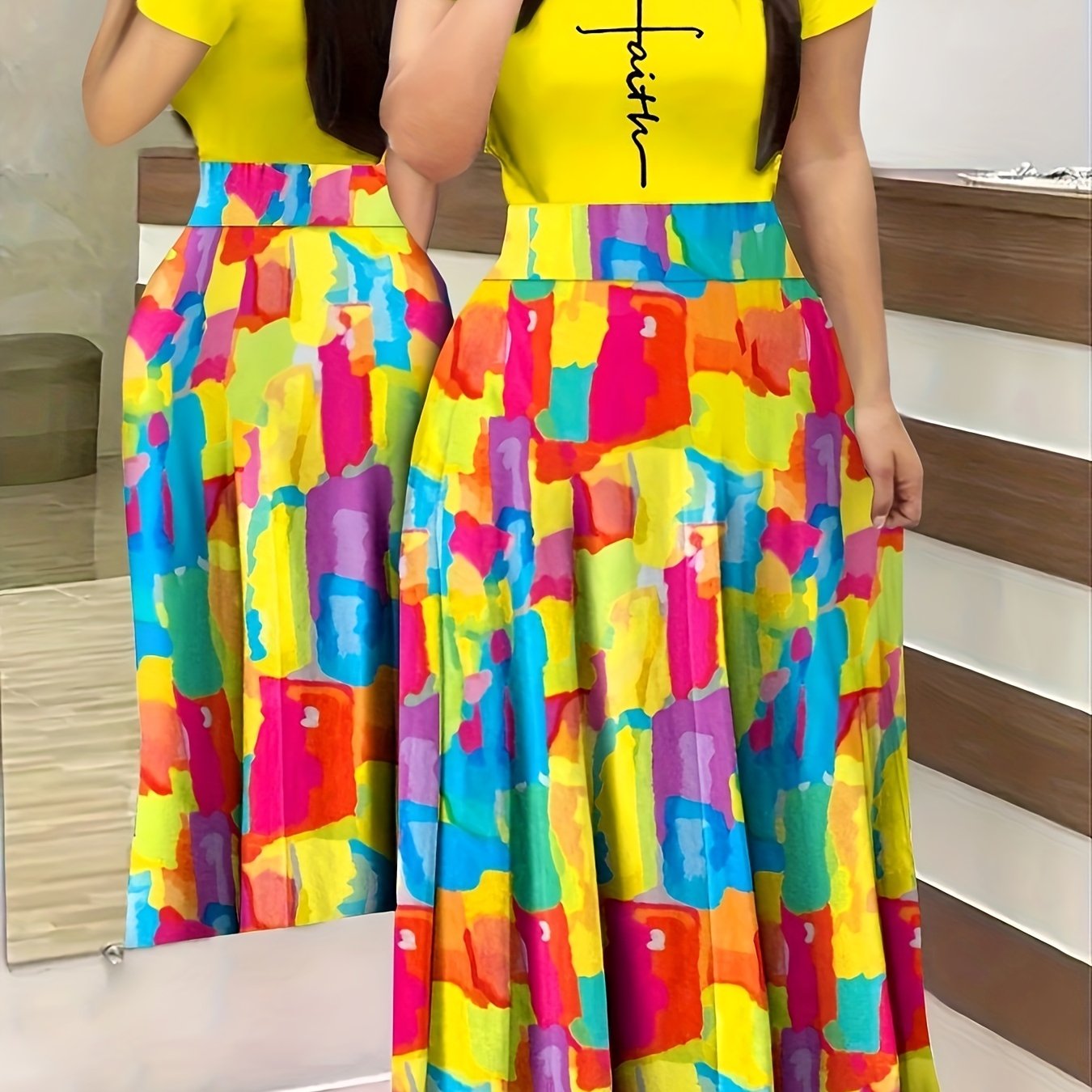  Casual Dress Women's Plus Letter & Painting Print Maxi Dress