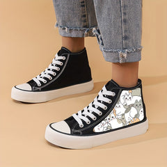Girl's High Top Cats Pattern Skate Shoes Comfy Non Slip Casual Lace Up Sneakers