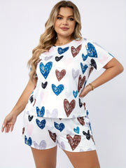  Heart Print Tee & Shorts Pajama Set