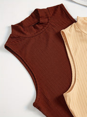 Solid Mock Neck Tank Top Sleeveless Casual Summer Women's Top