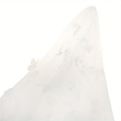 Short Wedding Veil with 3D Butterfly & Floral Tulle Sheer Layered Edge