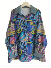  Graffiti Print Button Up Blouse