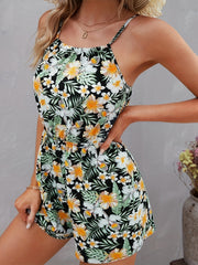 Floral Print Spaghetti Strap Vacation Romper