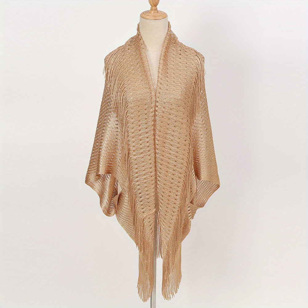 Bright Cape Hollow Out Tassel Bikini Cover Up Windproof Cardigan