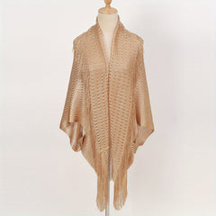 Bright Cape Hollow Out Tassel Bikini Cover Up Windproof Cardigan