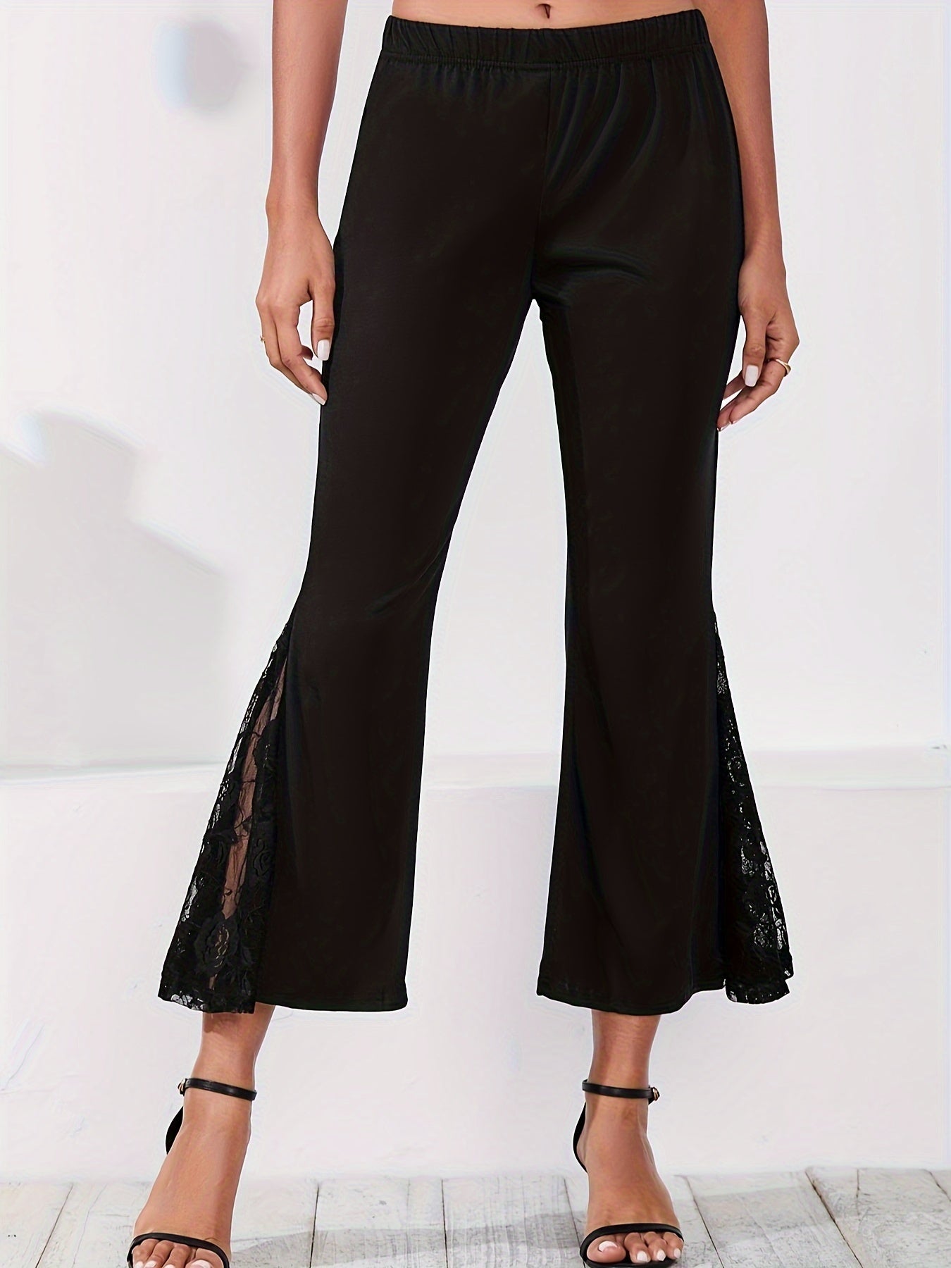  Lace Elastic High Rise Flared Leg Trousers