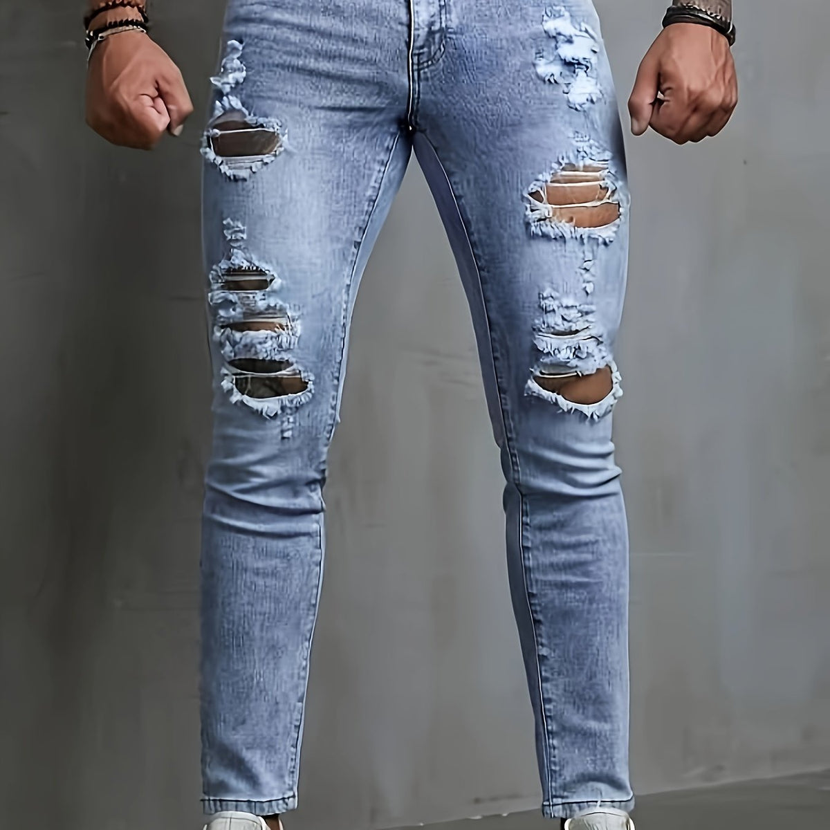 Slim Fit Ripped Jeans Mens Distressed Denim Pants
