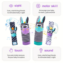 4pcs Baby Wrist Rattles Foot Finder Toys Set Toddler Rattles Sock Arm Hand Brace