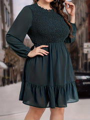 Plus Size Women's Solid Long Sleeve Smock Dress