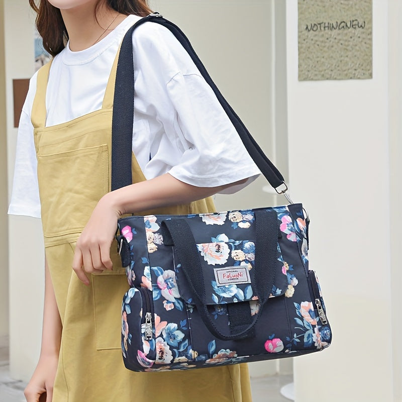 Floral Tote Bag Nylon Crossbody Handbag